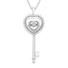 Dancing Love Diamond Accent Sterling Silver Heart Key Pendant Necklace, Women's, Size: 18, White