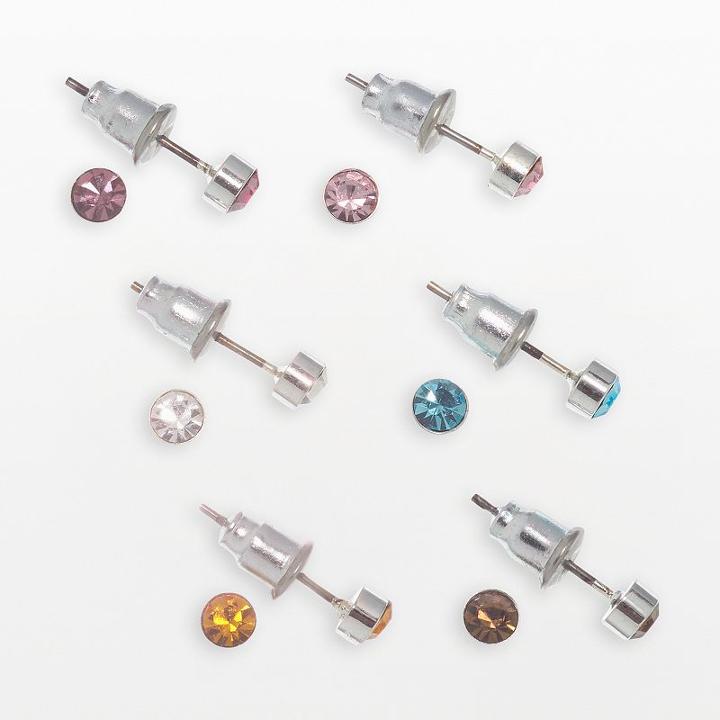 So Silver Tone Crystal Stud Earring Set, Women's, Multicolor