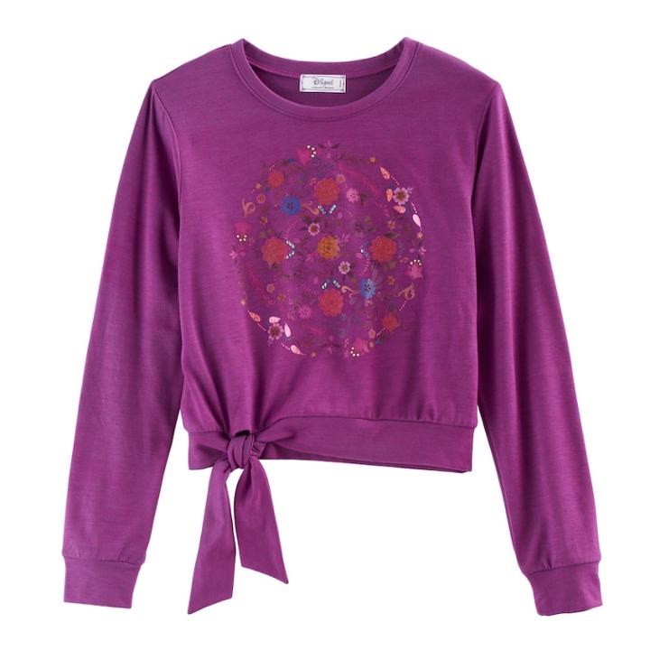 Disney D-signed Coco Girls 7-16 Embellished Graphic Tie-front Top, Size: Large, Brt Purple