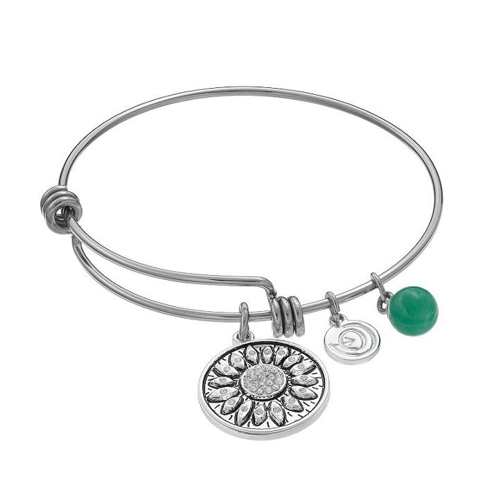 Love This Life Aventurine & Crystal Sun Charm Bangle Bracelet, Women's, Grey