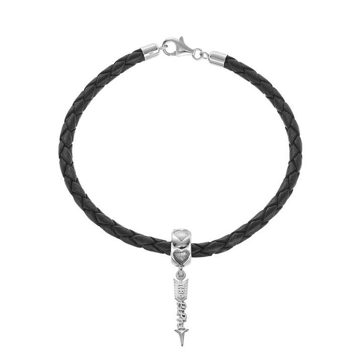 Logoart Sterling Silver & Leather Pi Beta Phi Sorority Arrow Bracelet, Women's, Size: 7.5, Grey