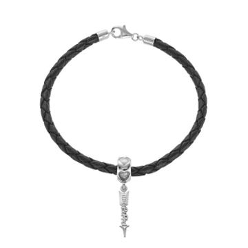 Logoart Sterling Silver & Leather Pi Beta Phi Sorority Arrow Bracelet, Women's, Size: 7.5, Grey