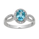 Sterling Silver Swiss Blue Topaz And Lab-created White Sapphire Halo Ring, Women's, Size: 7, Multicolor