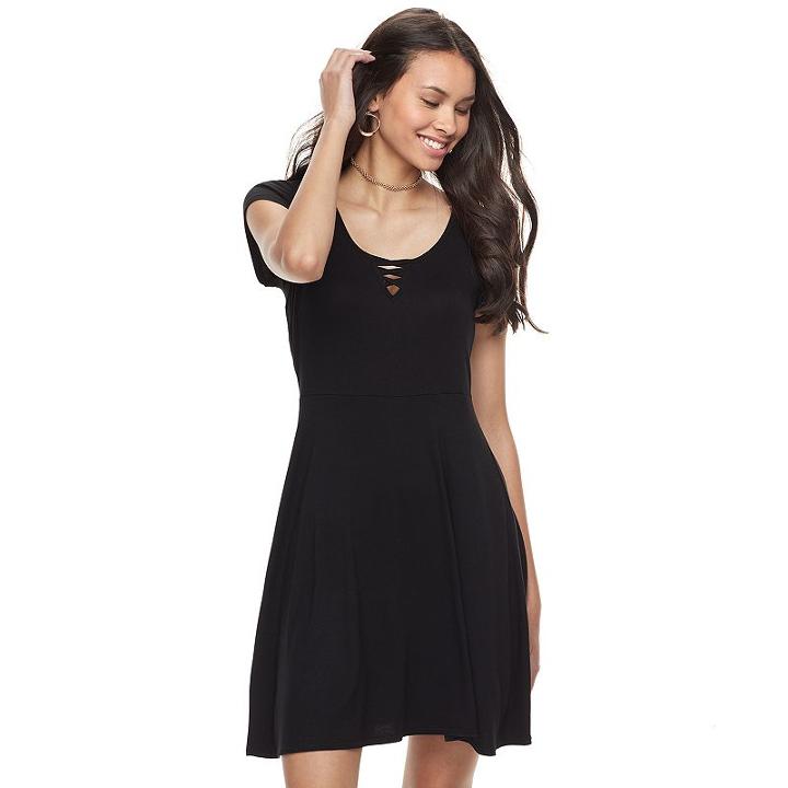 Juniors' So&reg; Cross Front Skater Dress, Teens, Size: Xl, Black