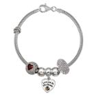 Individuality Beads Crystal Sterling Silver Snake Chain Bracelet & Love Charm & Bead Set, Women's, Size: 8, Red