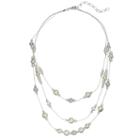 Simulated Pearl Layered Station Necklace, Women's, White Oth