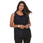 Plus Size Apt. 9&reg; Scalloped Lace Hem Tunic Top, Women's, Size: 2xl, Dark Blue