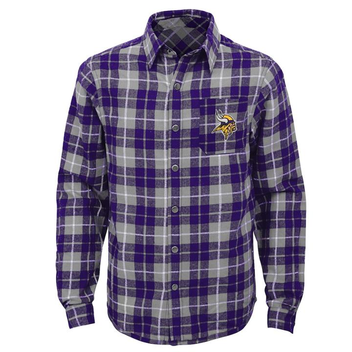 Boys 8-20 Minnesota Vikings Sideline Plaid Shirt, Size: Xl 18-20, Purple
