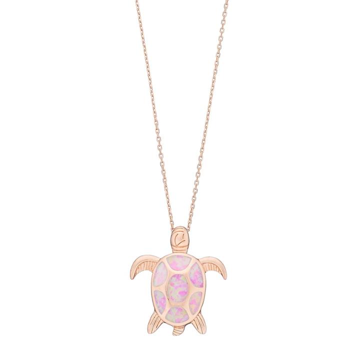 14k Rose Gold Over Silver Lab-created Pink Opal Turtle Pendant, Women's, Size: 18