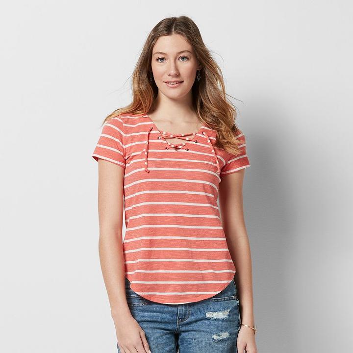 Women's Sonoma Goods For Life&trade; Striped Lace-up Tee, Size: Xl, Pink