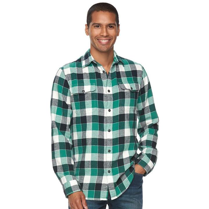 Men's Sonoma Goods For Life&trade; Slim-fit Plaid Flannel Button-down Shirt, Size: Large, Med Green