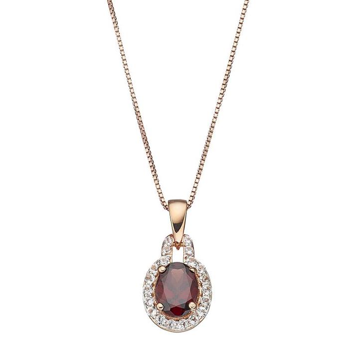 14k Rose Gold Over Silver Garnet & White Topaz Oval Halo Pendant Necklace, Women's, Size: 18, Red