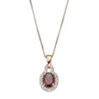 14k Rose Gold Over Silver Garnet & White Topaz Oval Halo Pendant Necklace, Women's, Size: 18, Red