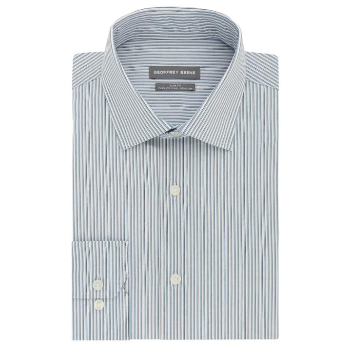 Men's Geoffrey Beene Slim-fit Stretch Flex Spread-collar Dress Shirt, Size: L-36/37, Dark Blue
