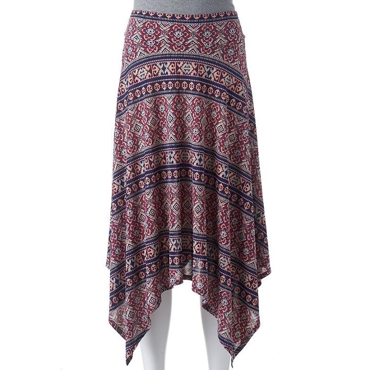 Women's Double Click Print Shark-bite Hem Skirt, Size: Small, Multicolor