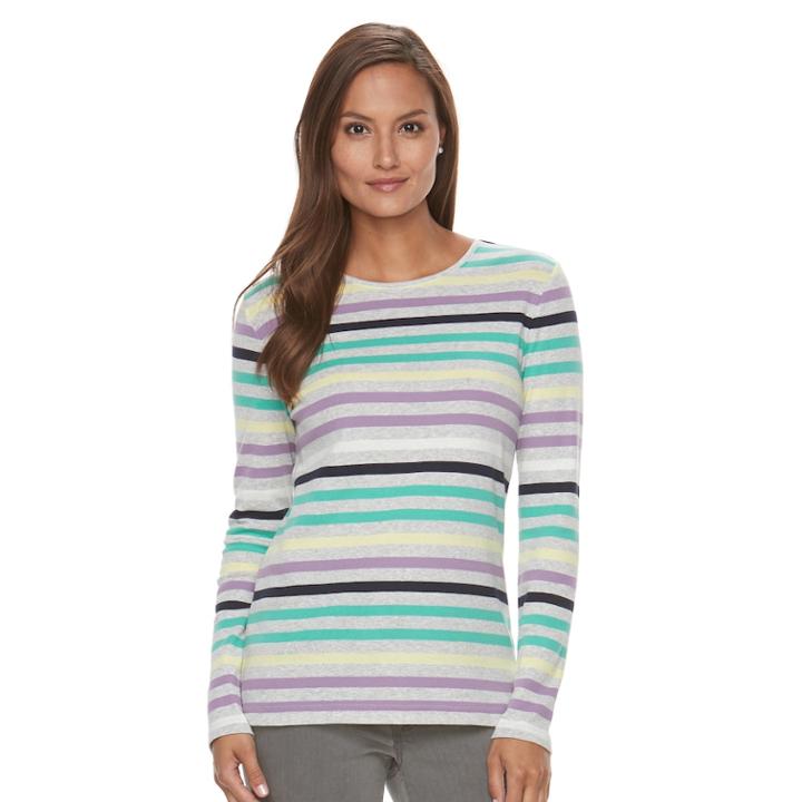 Women's Croft & Barrow&reg; Crewneck Tee, Size: Small, Light Grey