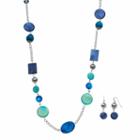 Blue Composite Shell Long Necklace & Drop Earring Set, Women's