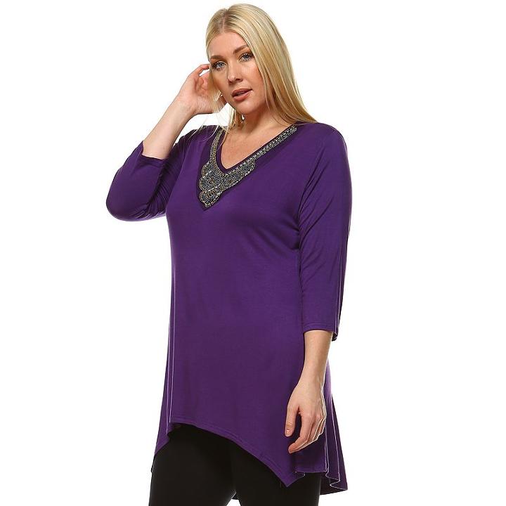 Plus Size White Mark Beaded High-low Hem Tunic, Women's, Size: 2xl, Purple