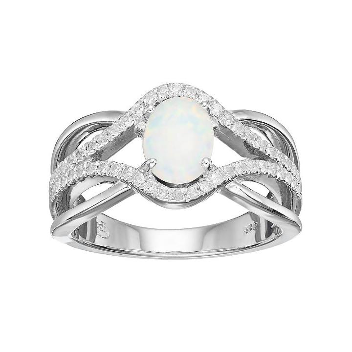 Sterling Silver Lab-created White Opal & Lab-created White Sapphire Swirl Ring, Women's, Size: 6