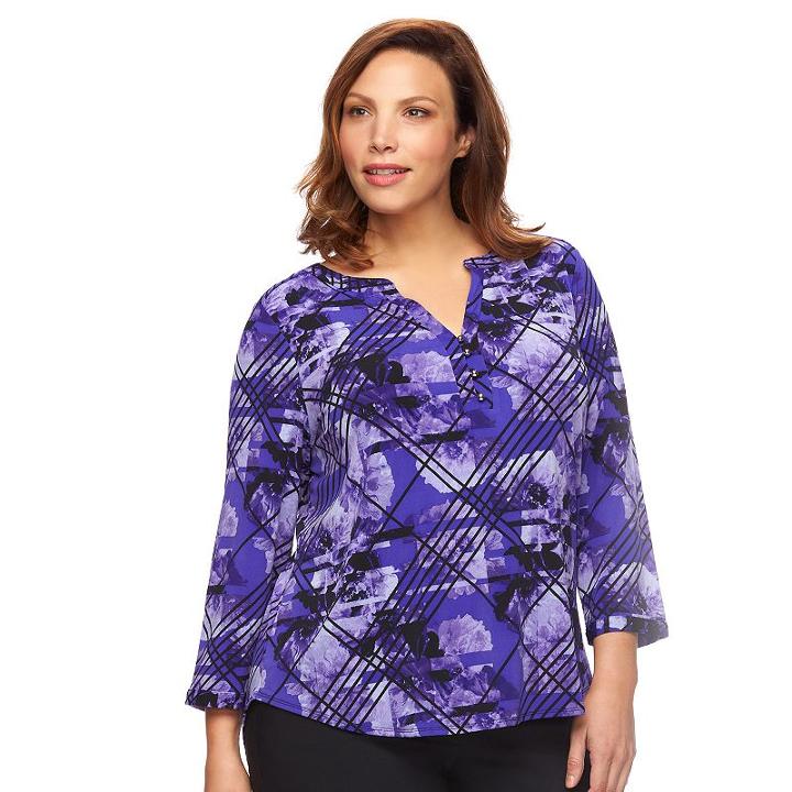 Plus Size Dana Buchman Knit Henley Top, Women's, Size: 1xl, Brt Purple