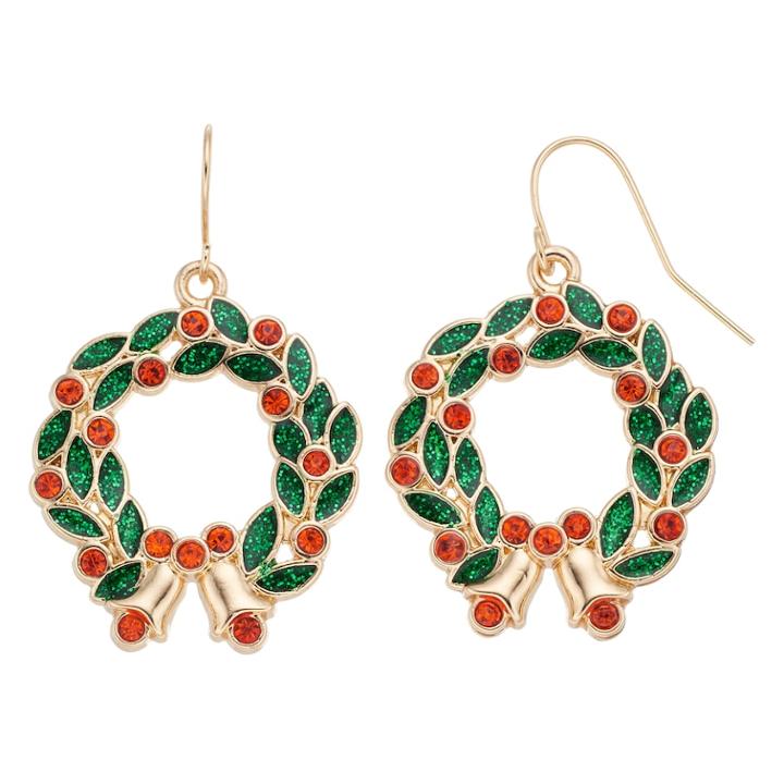 Red Wreath Nickel Free Drop Earrings, Women's, Multicolor