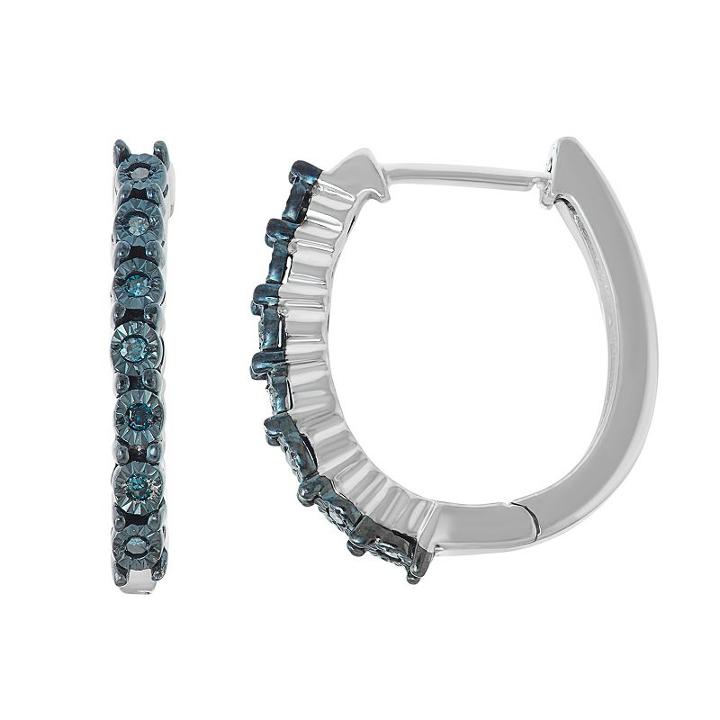 Sterling Silver Blue Diamond Accent Hoop Earrings, Women's