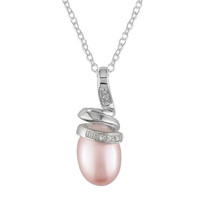 Sterling Silver Dyed Freshwater Cultured Pearl And Diamond Accent Pendant, Women's, Size: 18, Pink