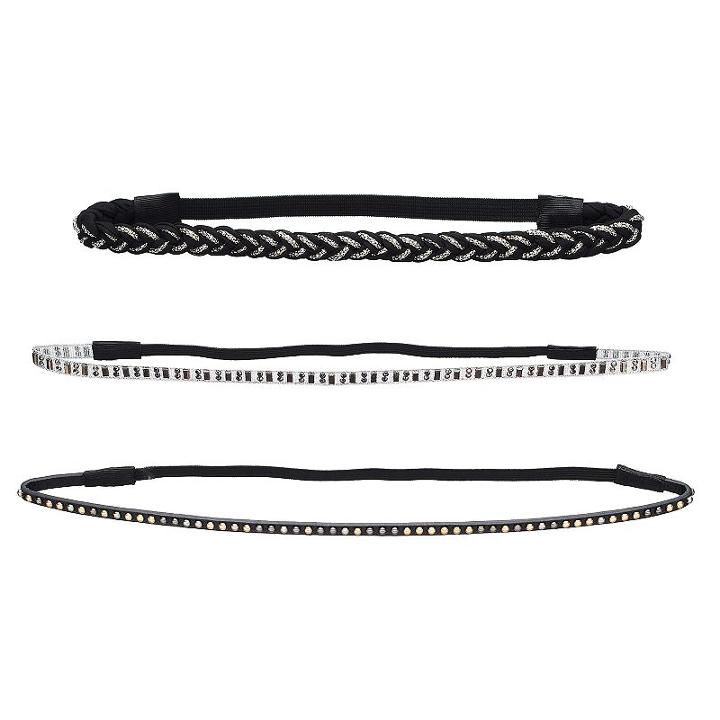 Mudd&reg; Braided, Chiffon & Studded Stretch Headband Set, Women's, Black
