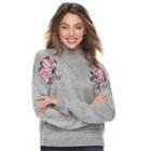 Juniors' Cloud Chaser Embroidered Floral Mockneck Sweater, Teens, Size: Xl, Grey