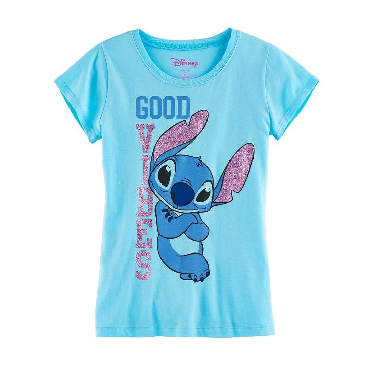 Disney's Stitch Girls 7-16 Good Vibes Glitter Graphic Tee, Size: Large, Blue Other