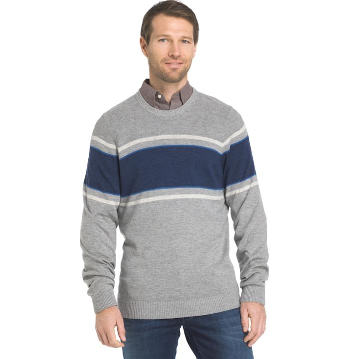 Big & Tall Izod Regular-fit Striped Wool-blend Crewneck Sweater, Men's, Size: Xxl Tall, Light Grey
