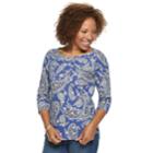 Petite Croft & Barrow&reg; Button-shoulder Boatneck Top, Women's, Size: Xl Petite, Dark Blue