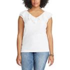 Plus Size Chaps Ruffled V-neck Top, Women's, Size: 2xl, White