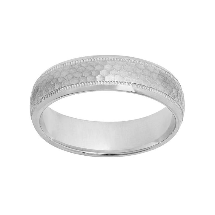 Sterling Silver Hammered Wedding Band - Men, Size: 7, Grey
