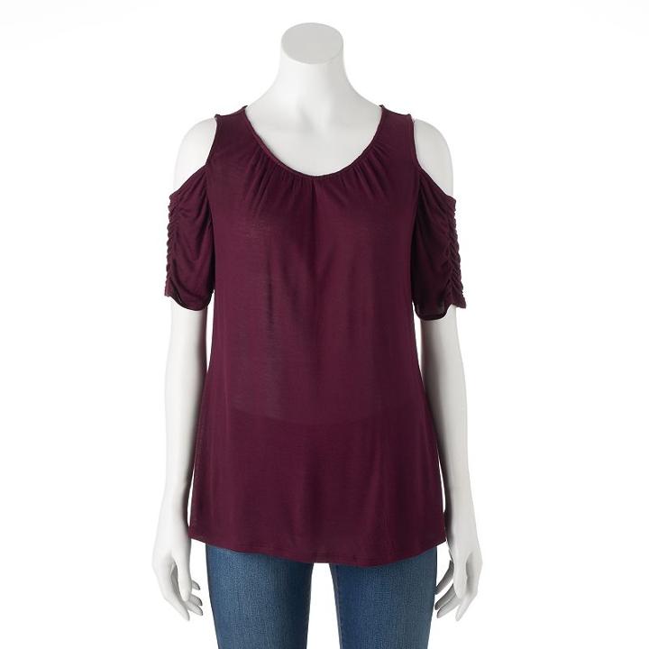 Women's Jennifer Lopez Ruched Cold-shoulder Tee, Size: Large, Drk Purple