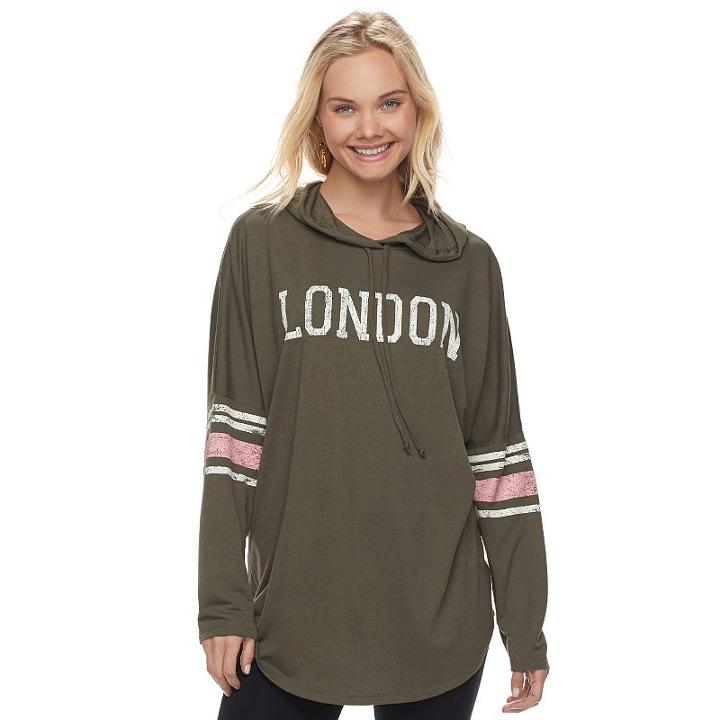 Juniors' About A Girl London Long Sleeve Graphic Hoodie, Size: Xs, Med Green