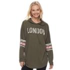 Juniors' About A Girl London Long Sleeve Graphic Hoodie, Size: Xs, Med Green