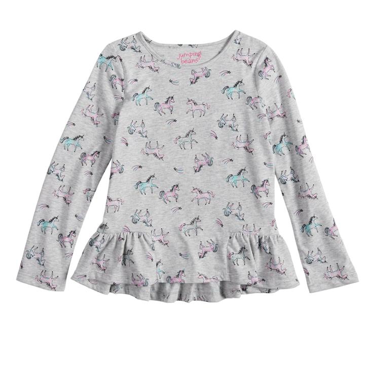 Girls 4-10 Jumping Beans&reg; Pieced Ruffle Hem Top, Size: 8, Light Grey