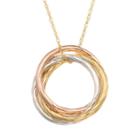 14k Gold Over Silver And Sterling Silver Tri-tone Interlocking Circle Pendant, Women's, Size: 18, Multicolor