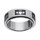 Black Ion-plated Stainless Steel And Stainless Steel Claddagh Spinner Band - Men, Size: 9, Grey