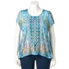 Plus Size World Unity Printed Shark-bite Hem Top, Women's, Size: 3xl, Med Green