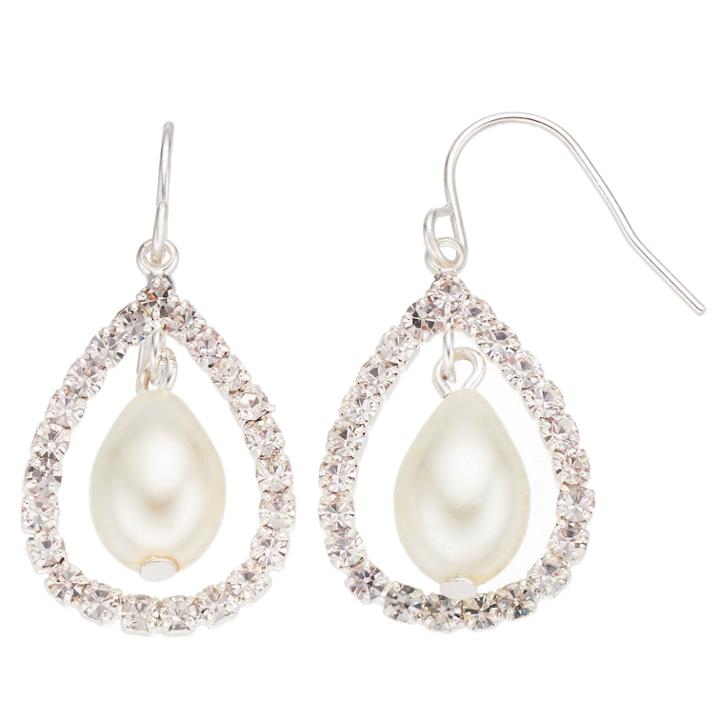 Simulated Pearl Orbital Nickel Free Teardrop Earrings, Women's, White Oth