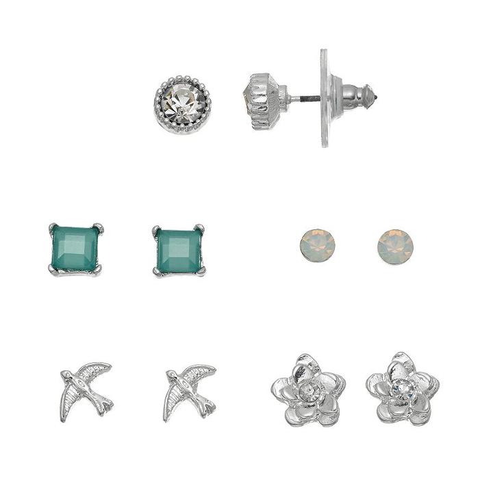 Lc Lauren Conrad Bird & Flower Nickel Free Stud Earring Set, Women's, Turq/aqua