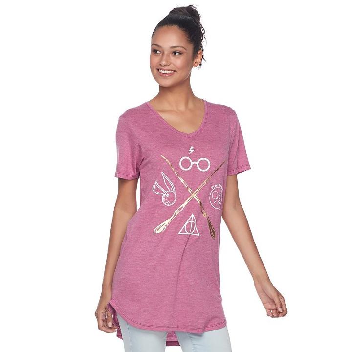 Juniors' Harry Potter Icons & Wands Tunic Graphic Tee, Teens, Size: Xl, Dark Red