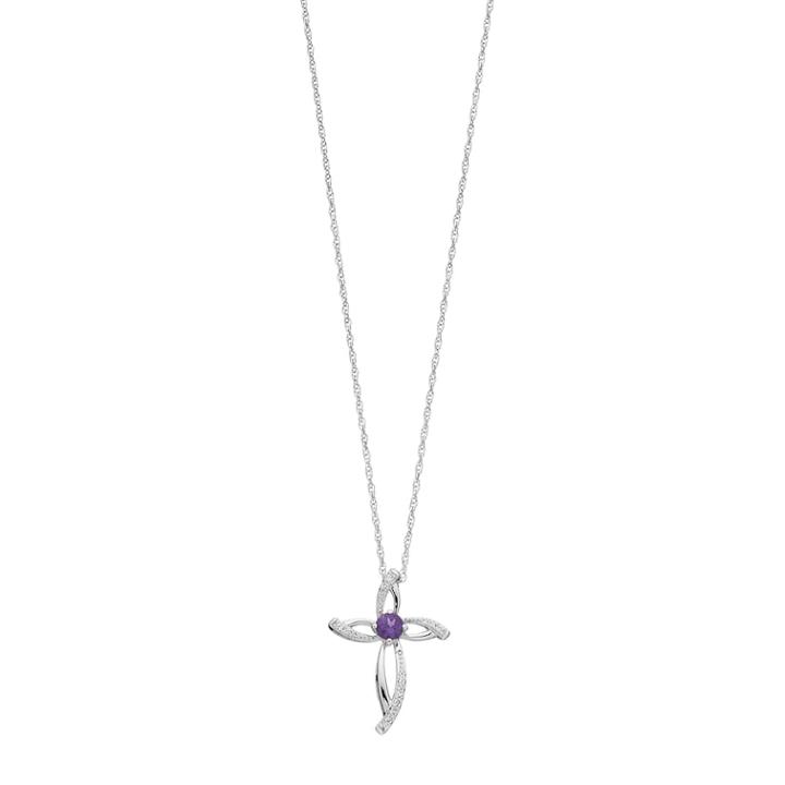 Sterling Silver Amethyst & Lab-created White Sapphire Cross Pendant, Women's, Size: 18, Purple