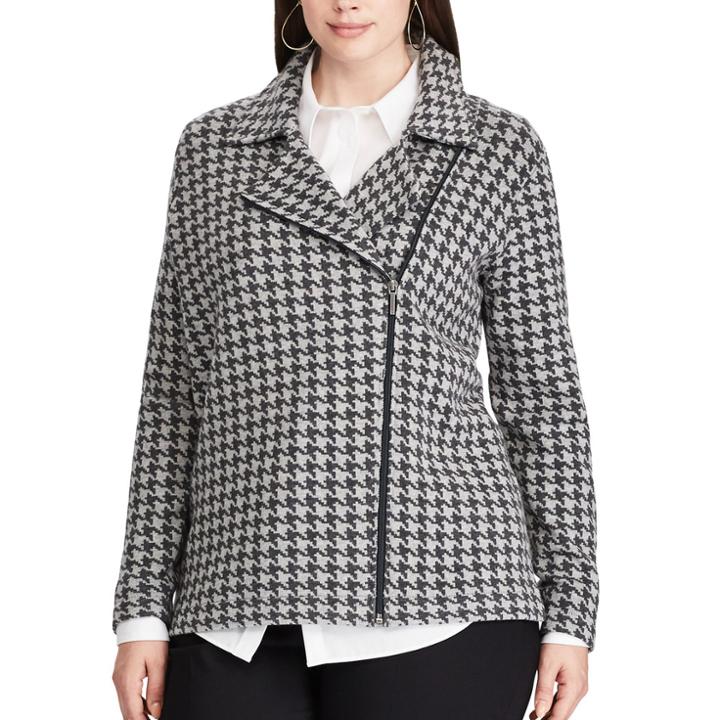 Plus Size Chaps Houndstooth Moto Jacket, Women's, Size: 1xl, Grey