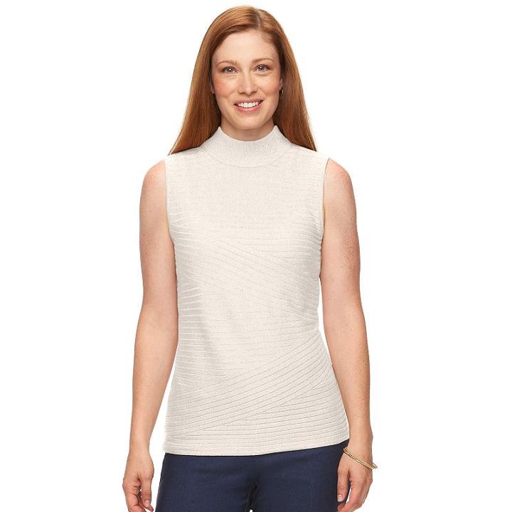 Petite Dana Buchman Sleeveless Mockneck Sweater, Women's, Size: L Petite, White