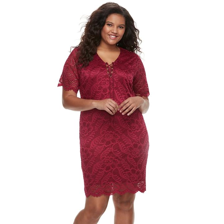 Juniors' Plus Size Liberty Love Short Sleeve Lace Bodycon Dress, Teens, Size: 2xl, Drk Purple