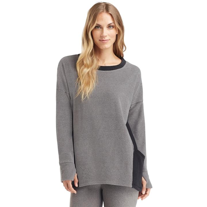 Women's Cuddl Duds Fleece Lounge Pullover, Size: Regular, Grey (charcoal)