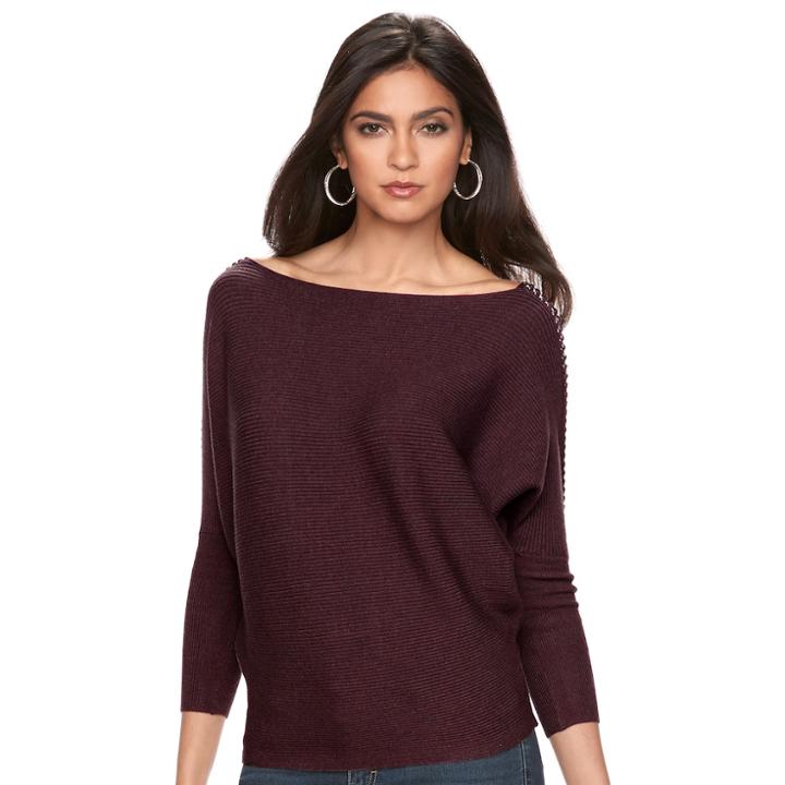 Women's Jennifer Lopez Ribbed Dolman Sweater, Size: Small, Light Red
